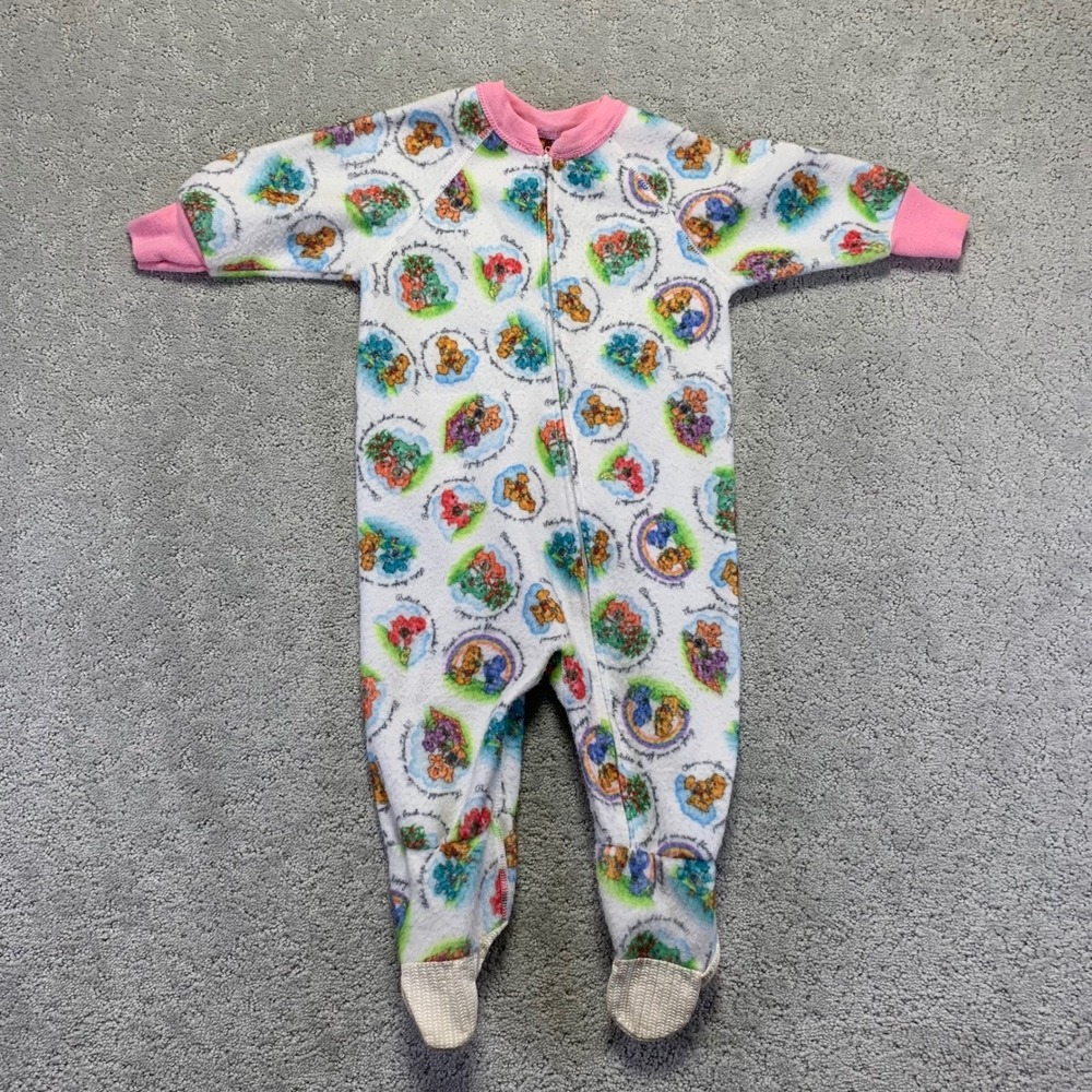 Vintage‎ Care Bears Fleece Footed Pajamas Sleepwear Kids Size 2T AOP Zip Up 90s